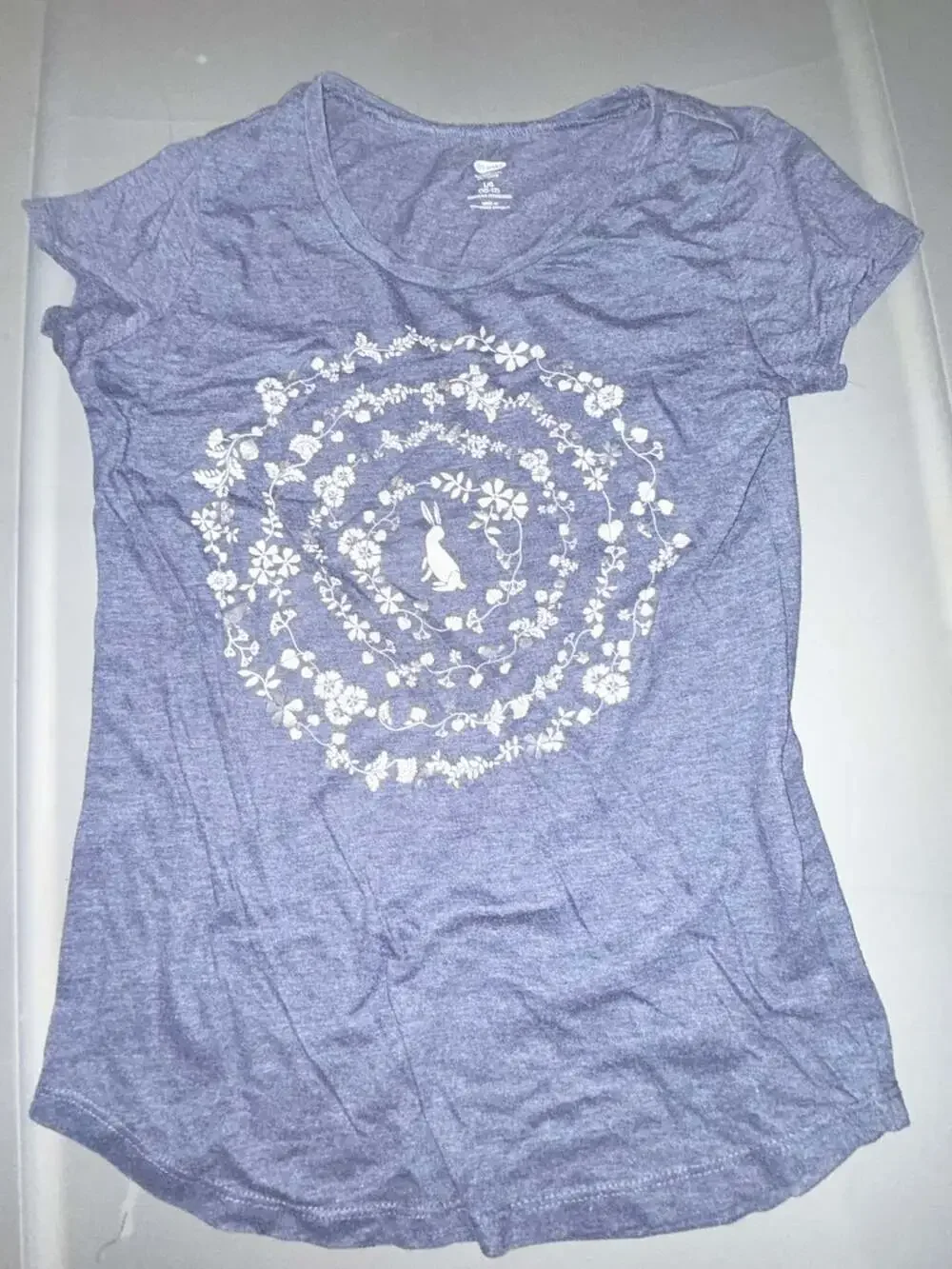 Girls Old Navy Bunny Rabbit Floral Graphic Tee Size L 10-12 Blue